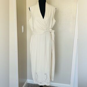 Jones New York Cream Silk and linen dress size 14P wrap top classy elegant